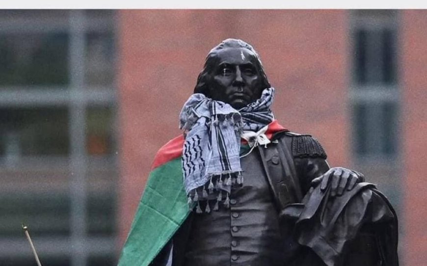 צעיף פלסטיני על צווארו של ג'ורג' וושינגטון